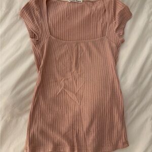 Reformation Pink Ribbed Cap Sleeve Blouse